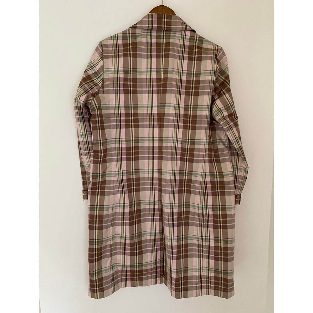 Gap Brown Pink Yellow Plaid Collared Jacket Midi Length Y2K 90s Windbreaker Rain - Picture 6 of 10
